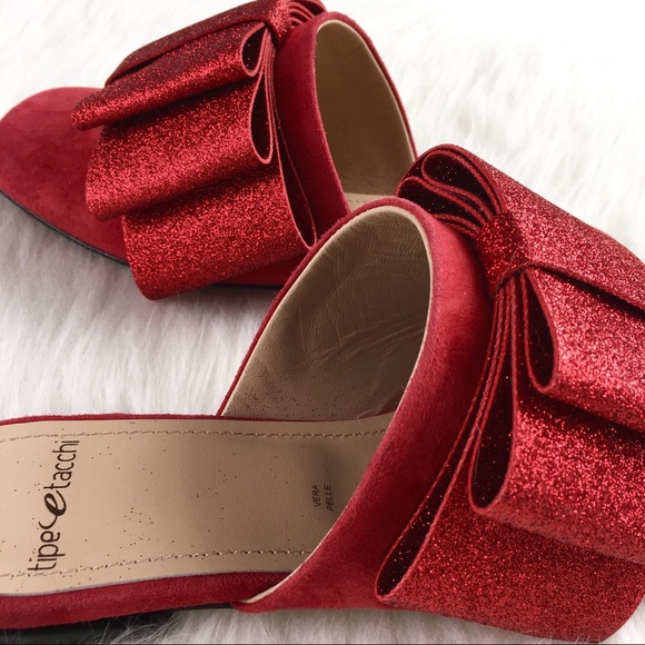 Tipe E Tacchi | red suede glitter bow mule flats - Picture 6 of 8